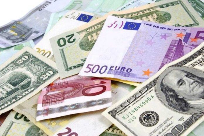 Euro Currency Notes And Dollar Bills Exchange