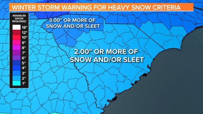 South Carolina Snowstorm Extreme Cold Warning